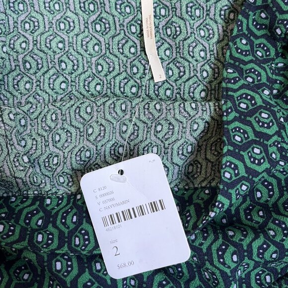 Free People NWT Green and Blue Geometric Pattern Ruffle Skirt Sz 2 - Picture 5 of 8